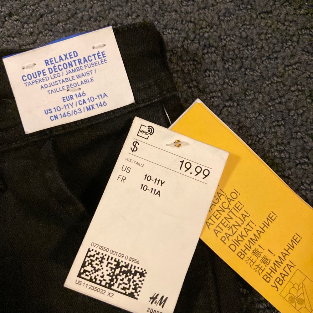 H and M boys black denim pants NWT
